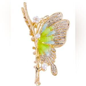 Simulated Pearl and Austrian Crystal and Resin Hair Accessory in Goldtone